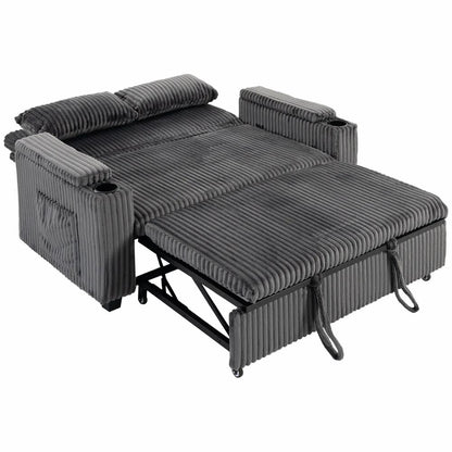 HOMCOM 2 Seater Sofa Bed, Pull Out Sleeper Sofa w/ Adjustable Backrest, Storage Armrests, Cup Holders, Side Pockets Additional View 16