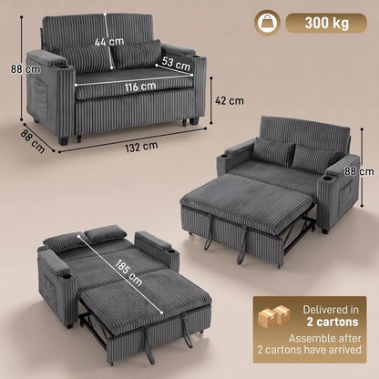 HOMCOM 2 Seater Sofa Bed, Pull Out Sleeper Sofa w/ Adjustable Backrest, Storage Armrests, Cup Holders, Side Pockets Additional View 18