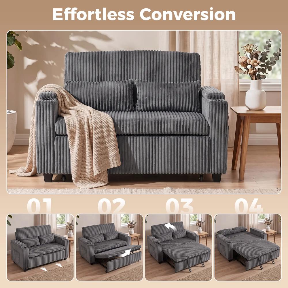 HOMCOM 2 Seater Sofa Bed, Pull Out Sleeper Sofa w/ Adjustable Backrest, Storage Armrests, Cup Holders, Side Pockets Additional View 19