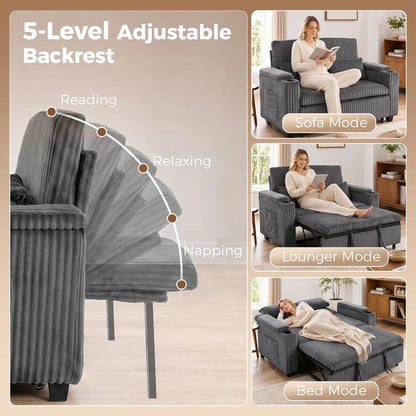 HOMCOM 2 Seater Sofa Bed, Pull Out Sleeper Sofa w/ Adjustable Backrest, Storage Armrests, Cup Holders, Side Pockets Additional View 20