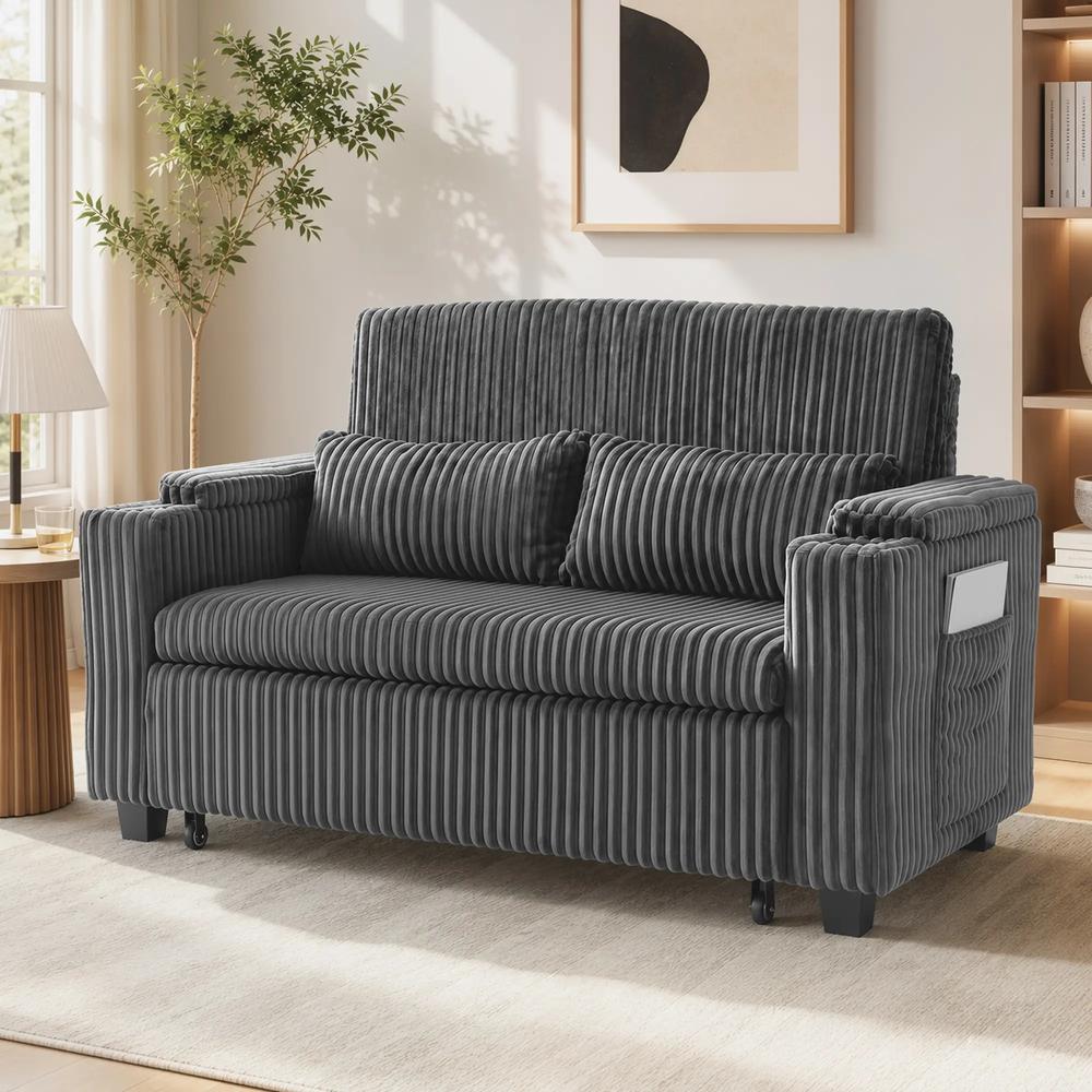 HOMCOM 2 Seater Sofa Bed, Pull Out Sleeper Sofa w/ Adjustable Backrest, Storage Armrests, Cup Holders, Side Pockets Additional View 24