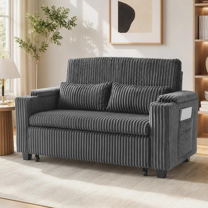 HOMCOM 2 Seater Sofa Bed, Pull Out Sleeper Sofa w/ Adjustable Backrest, Storage Armrests, Cup Holders, Side Pockets Additional View 24