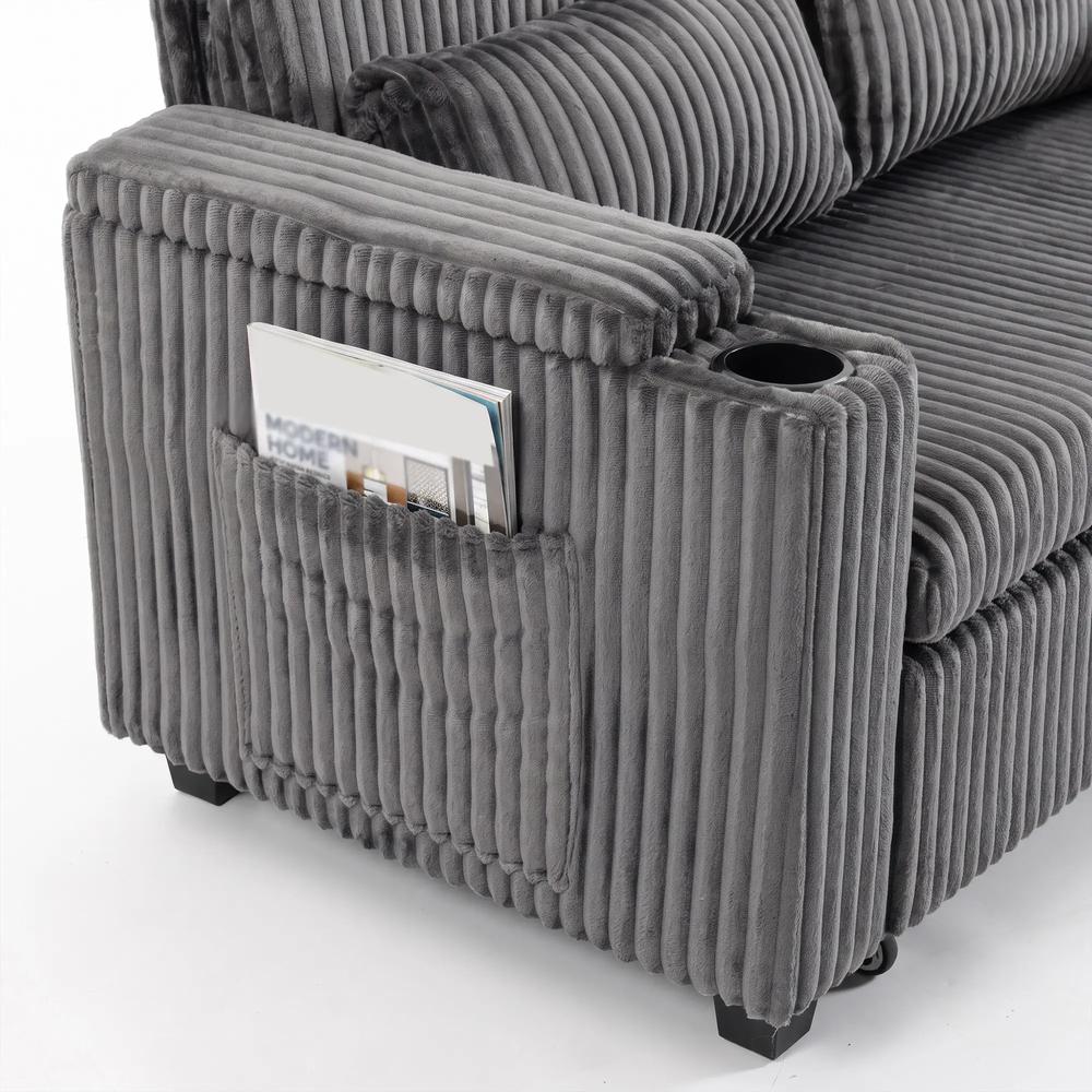 HOMCOM 2 Seater Sofa Bed, Pull Out Sleeper Sofa w/ Adjustable Backrest, Storage Armrests, Cup Holders, Side Pockets Additional View 27