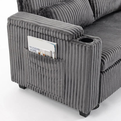 HOMCOM 2 Seater Sofa Bed, Pull Out Sleeper Sofa w/ Adjustable Backrest, Storage Armrests, Cup Holders, Side Pockets Additional View 27