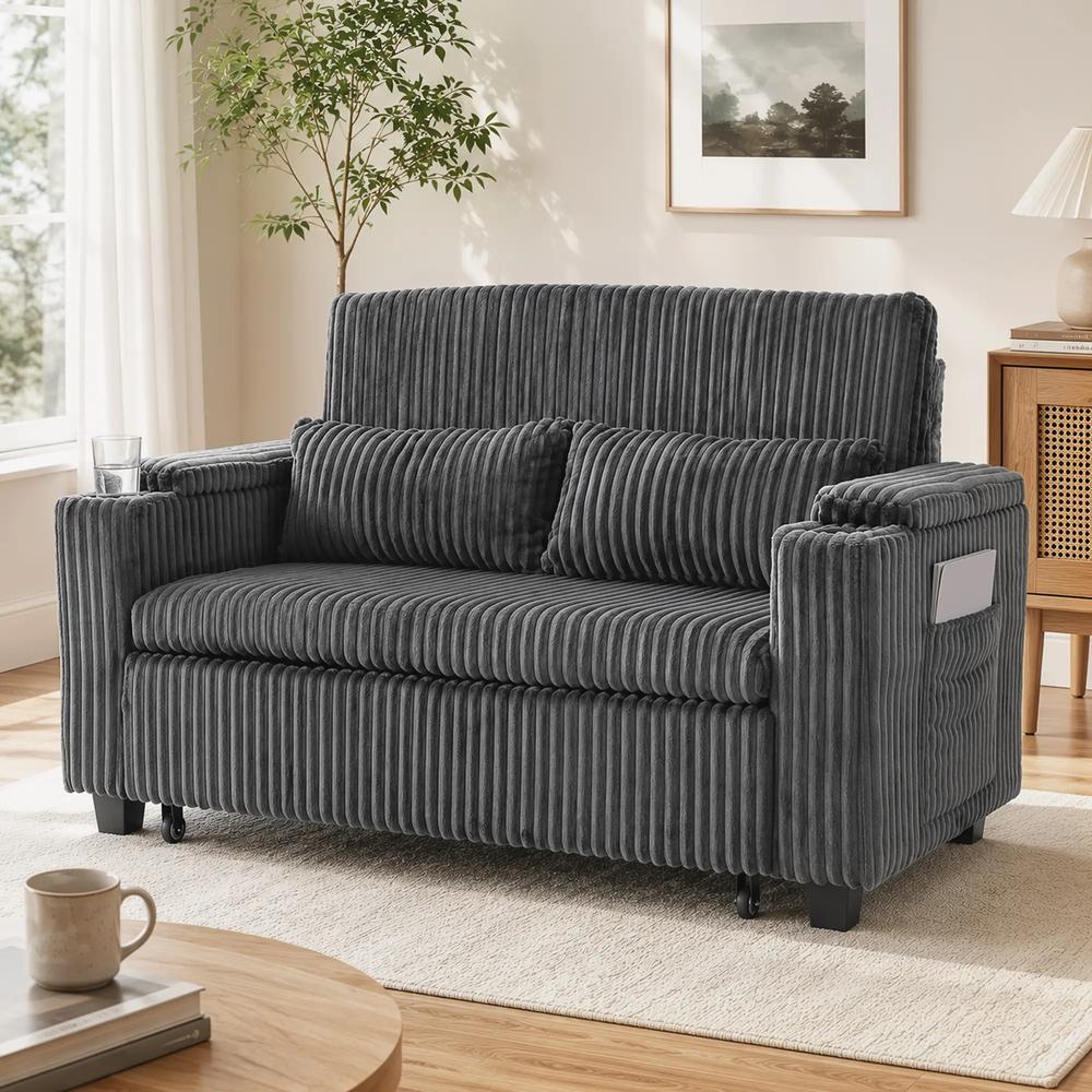 HOMCOM 2 Seater Sofa Bed, Pull Out Sleeper Sofa w/ Adjustable Backrest, Storage Armrests, Cup Holders, Side Pockets Additional View 29