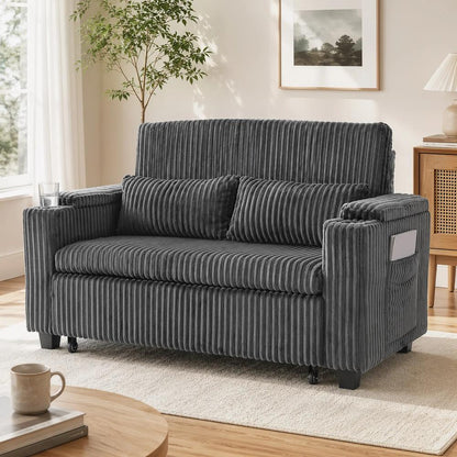 HOMCOM 2 Seater Sofa Bed, Pull Out Sleeper Sofa w/ Adjustable Backrest, Storage Armrests, Cup Holders, Side Pockets Additional View 29