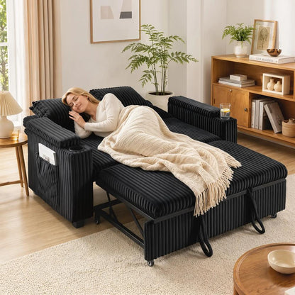 HOMCOM 2 Seater Sofa Bed, Pull Out Sleeper Sofa w/ Adjustable Backrest, Storage Armrests, Cup Holders, Side Pockets Additional View 8
