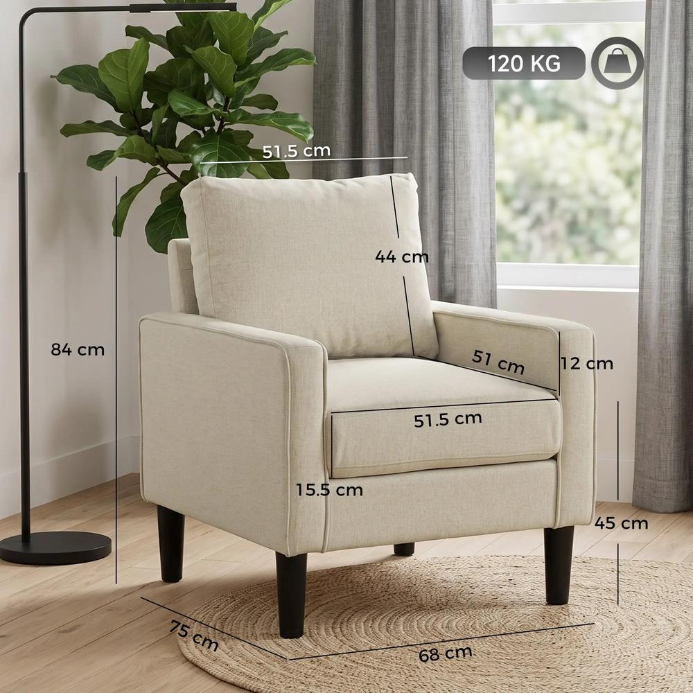 HOMCOM Accent Chair, Removable Pillow Linen Armchair with Comfy Spring Cushion for Living Room, Bedroom, Study Additional View 18