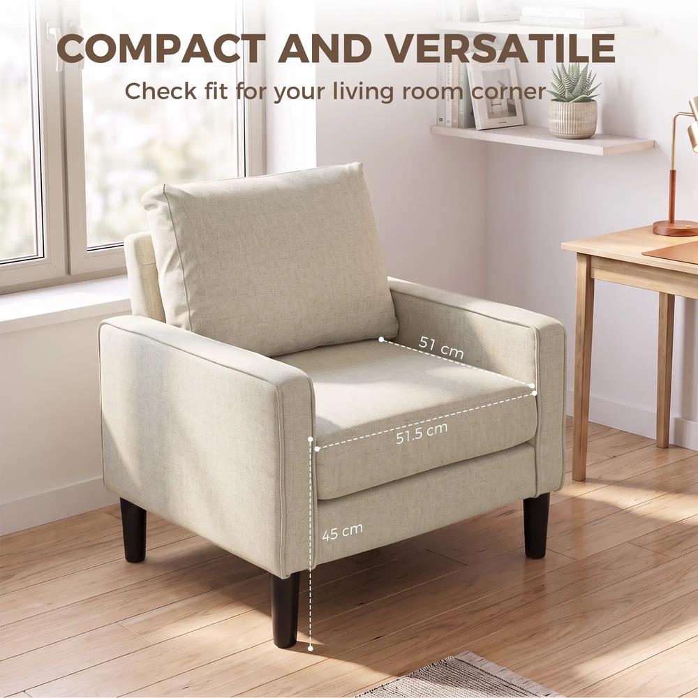 HOMCOM Accent Chair, Removable Pillow Linen Armchair with Comfy Spring Cushion for Living Room, Bedroom, Study Additional View 22