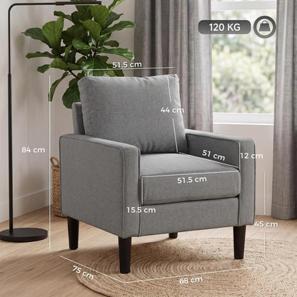 HOMCOM Accent Chair, Removable Pillow Linen Armchair with Comfy Spring Cushion for Living Room, Bedroom, Study Additional View 3