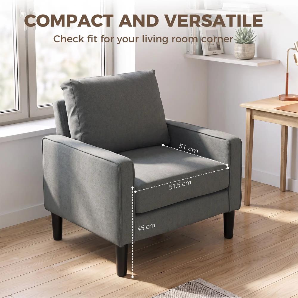 HOMCOM Accent Chair, Removable Pillow Linen Armchair with Comfy Spring Cushion for Living Room, Bedroom, Study Additional View 7