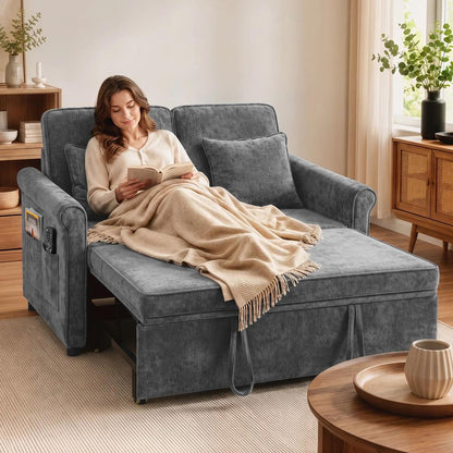 HOMCOM 2 Seater Sofa Bed 3-in-1 Convertible Chenille Pull Out Sleeper Sofa with 5-Position Adjustable Backrest Additional View 2