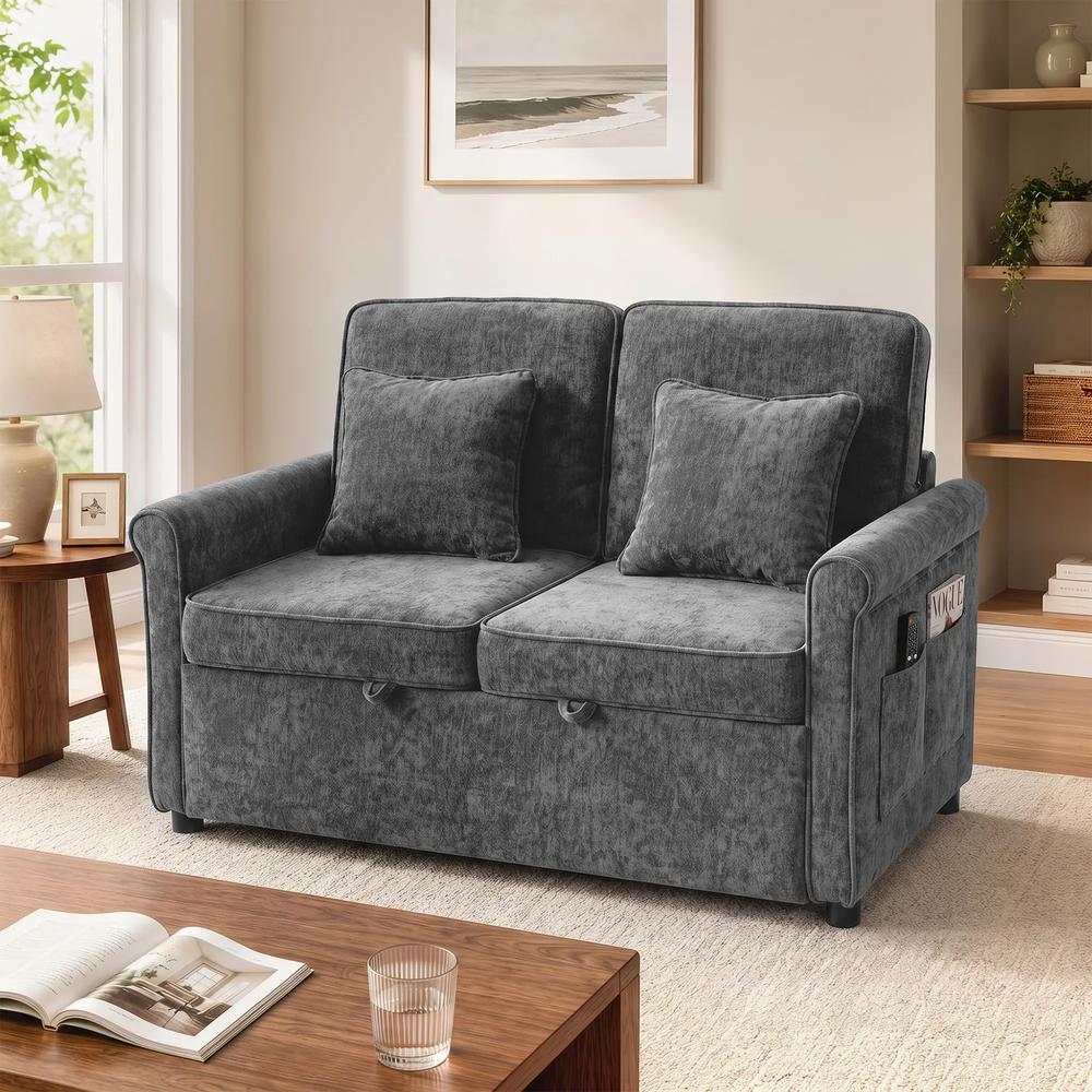 HOMCOM 2 Seater Sofa Bed 3-in-1 Convertible Chenille Pull Out Sleeper Sofa with 5-Position Adjustable Backrest Additional View 14