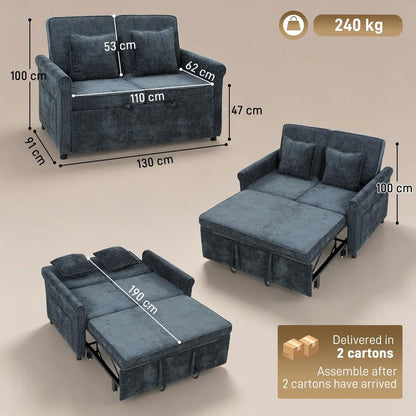 HOMCOM 2 Seater Sofa Bed 3-in-1 Convertible Chenille Pull Out Sleeper Sofa with 5-Position Adjustable Backrest Additional View 18
