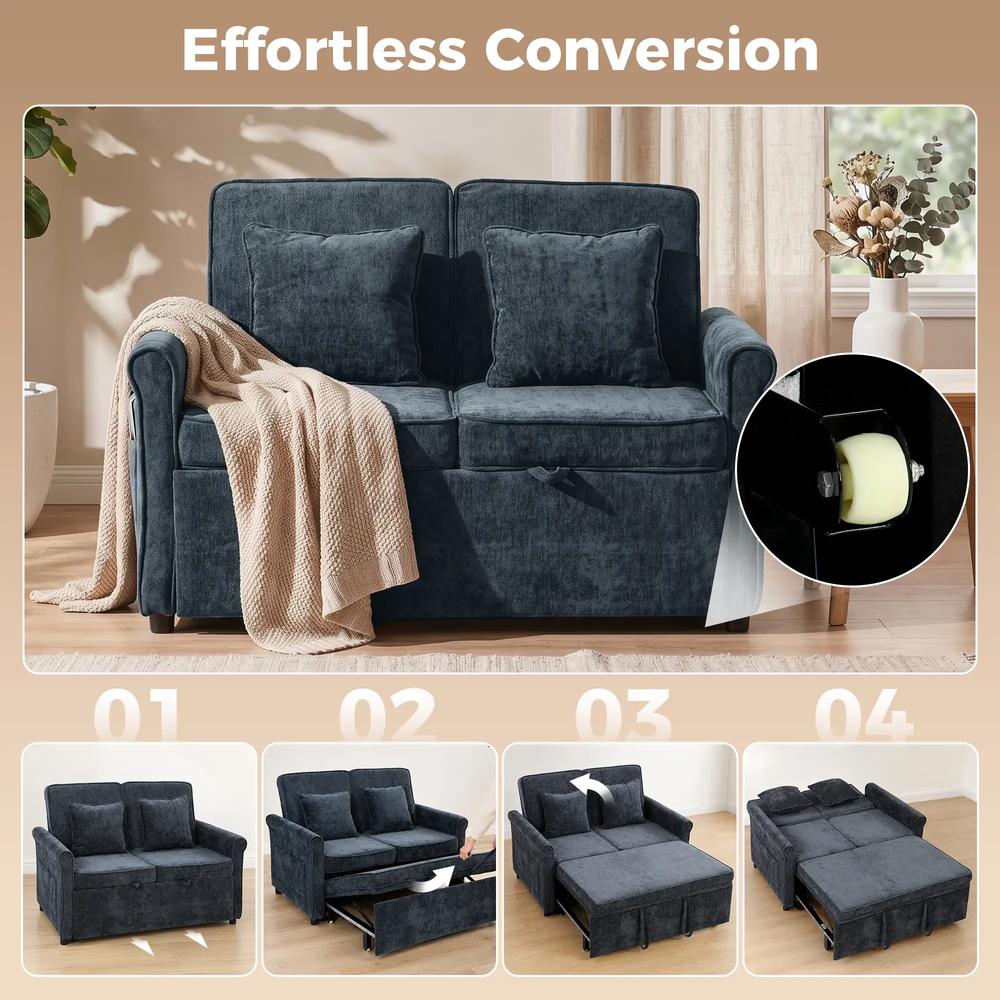 HOMCOM 2 Seater Sofa Bed 3-in-1 Convertible Chenille Pull Out Sleeper Sofa with 5-Position Adjustable Backrest Additional View 19