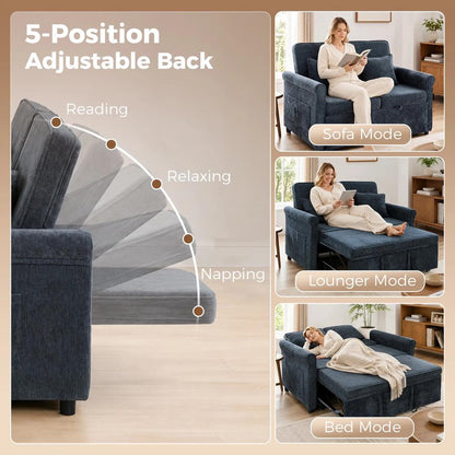 HOMCOM 2 Seater Sofa Bed 3-in-1 Convertible Chenille Pull Out Sleeper Sofa with 5-Position Adjustable Backrest Additional View 20