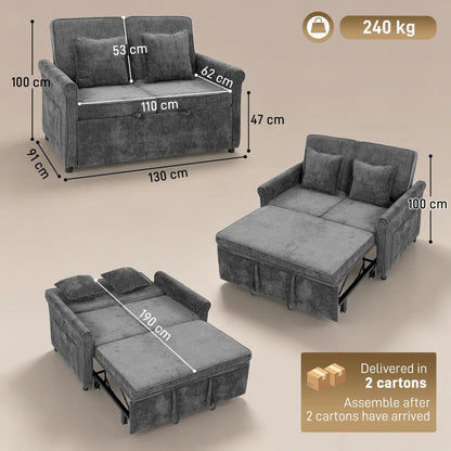 HOMCOM 2 Seater Sofa Bed 3-in-1 Convertible Chenille Pull Out Sleeper Sofa with 5-Position Adjustable Backrest Additional View 3