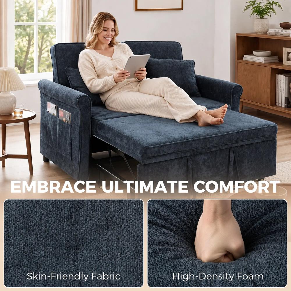 HOMCOM 2 Seater Sofa Bed 3-in-1 Convertible Chenille Pull Out Sleeper Sofa with 5-Position Adjustable Backrest Additional View 21