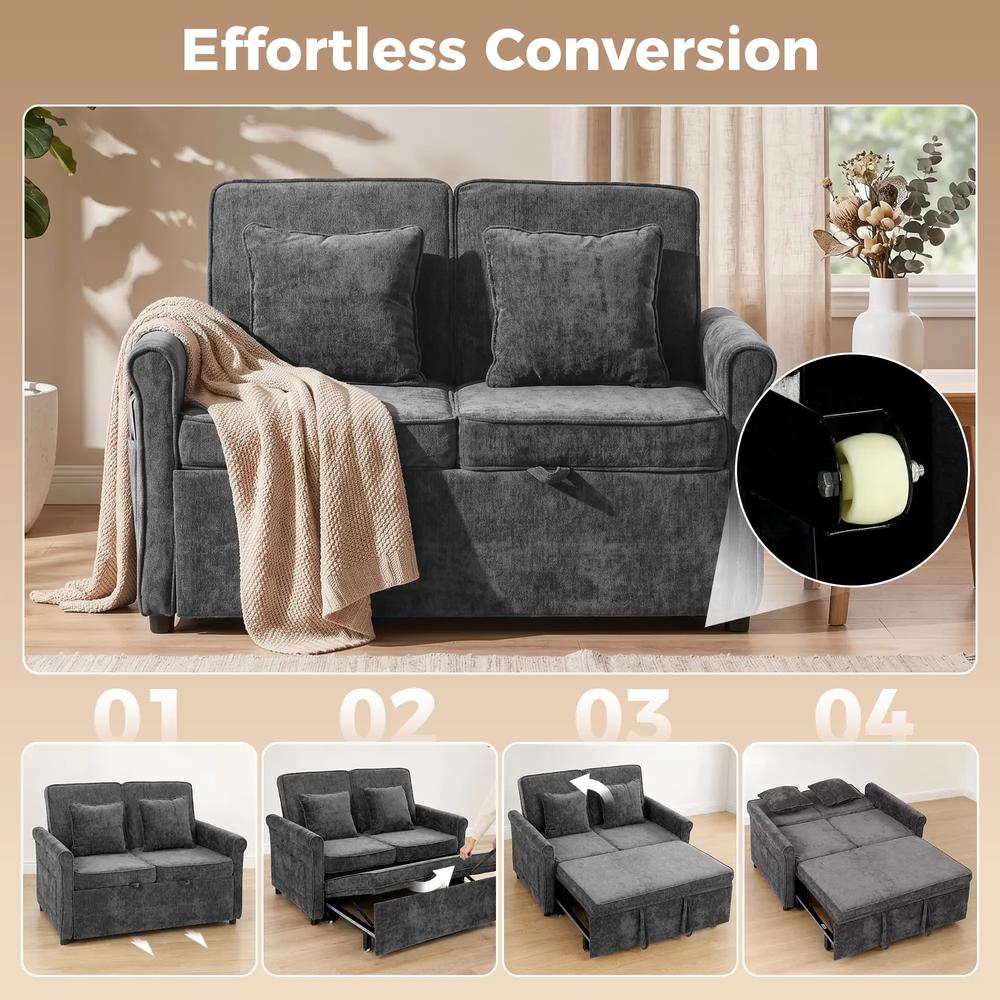 HOMCOM 2 Seater Sofa Bed 3-in-1 Convertible Chenille Pull Out Sleeper Sofa with 5-Position Adjustable Backrest Additional View 4