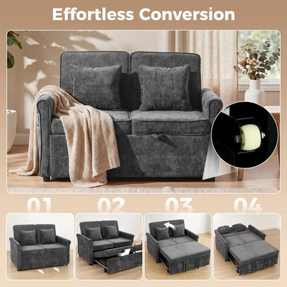 HOMCOM 2 Seater Sofa Bed 3-in-1 Convertible Chenille Pull Out Sleeper Sofa with 5-Position Adjustable Backrest Additional View 4