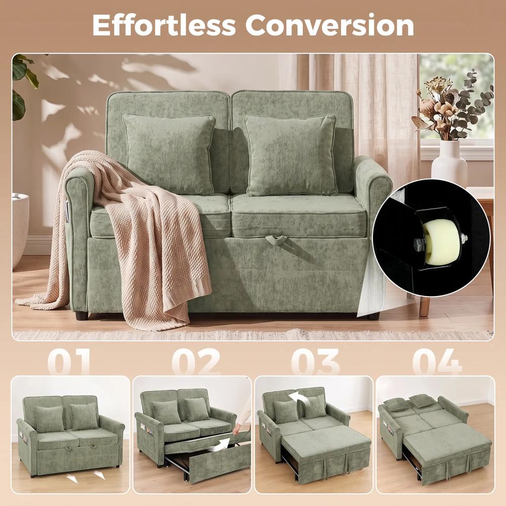 HOMCOM 2 Seater Sofa Bed 3-in-1 Convertible Chenille Pull Out Sleeper Sofa with 5-Position Adjustable Backrest Additional View 34