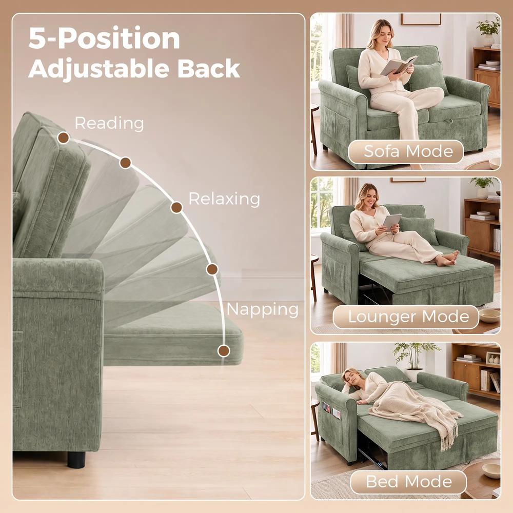 HOMCOM 2 Seater Sofa Bed 3-in-1 Convertible Chenille Pull Out Sleeper Sofa with 5-Position Adjustable Backrest Additional View 35