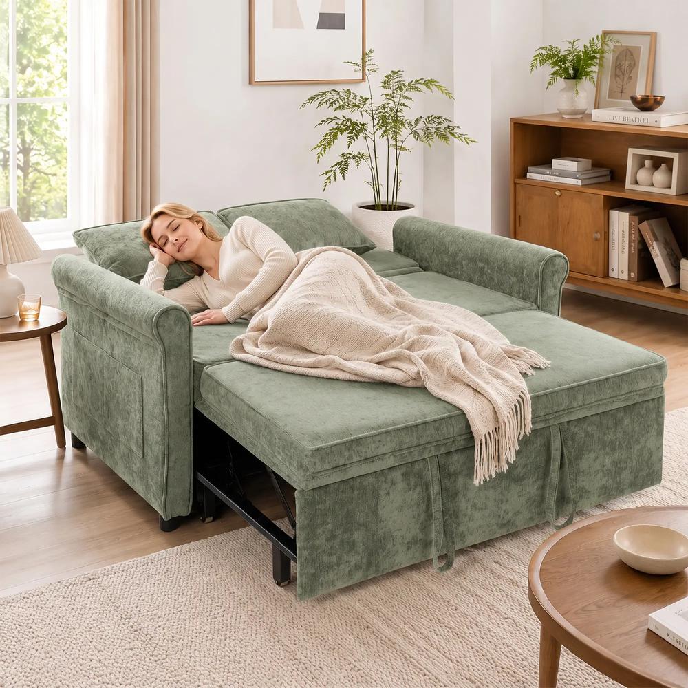 HOMCOM 2 Seater Sofa Bed 3-in-1 Convertible Chenille Pull Out Sleeper Sofa with 5-Position Adjustable Backrest Additional View 38