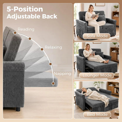 HOMCOM 2 Seater Sofa Bed 3-in-1 Convertible Chenille Pull Out Sleeper Sofa with 5-Position Adjustable Backrest Additional View 5