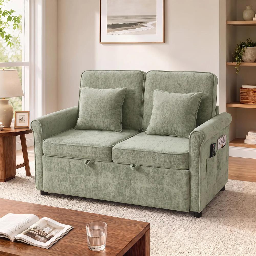 HOMCOM 2 Seater Sofa Bed 3-in-1 Convertible Chenille Pull Out Sleeper Sofa with 5-Position Adjustable Backrest Additional View 44
