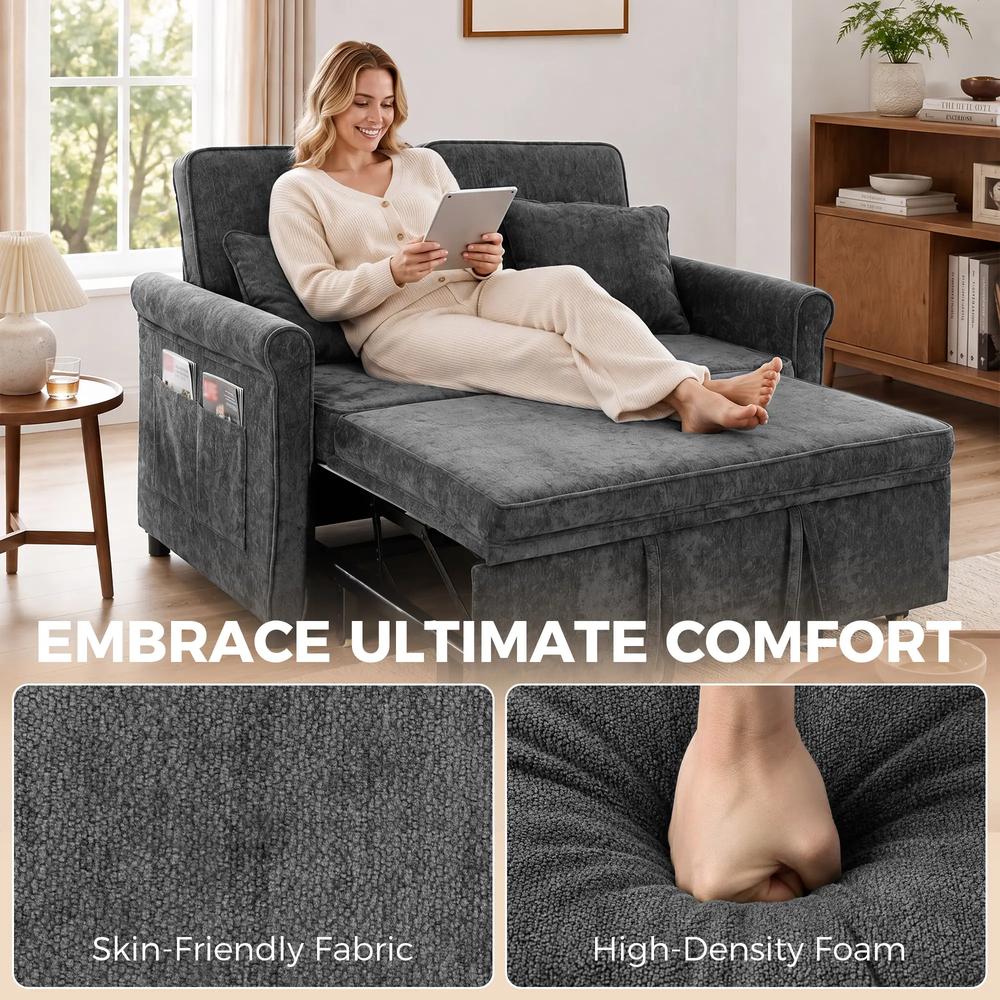 HOMCOM 2 Seater Sofa Bed 3-in-1 Convertible Chenille Pull Out Sleeper Sofa with 5-Position Adjustable Backrest Additional View 6