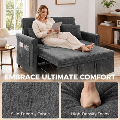 HOMCOM 2 Seater Sofa Bed 3-in-1 Convertible Chenille Pull Out Sleeper Sofa with 5-Position Adjustable Backrest Additional View 6