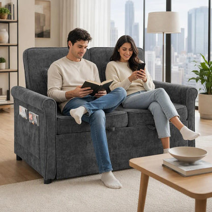 HOMCOM 2 Seater Sofa Bed 3-in-1 Convertible Chenille Pull Out Sleeper Sofa with 5-Position Adjustable Backrest Additional View 8
