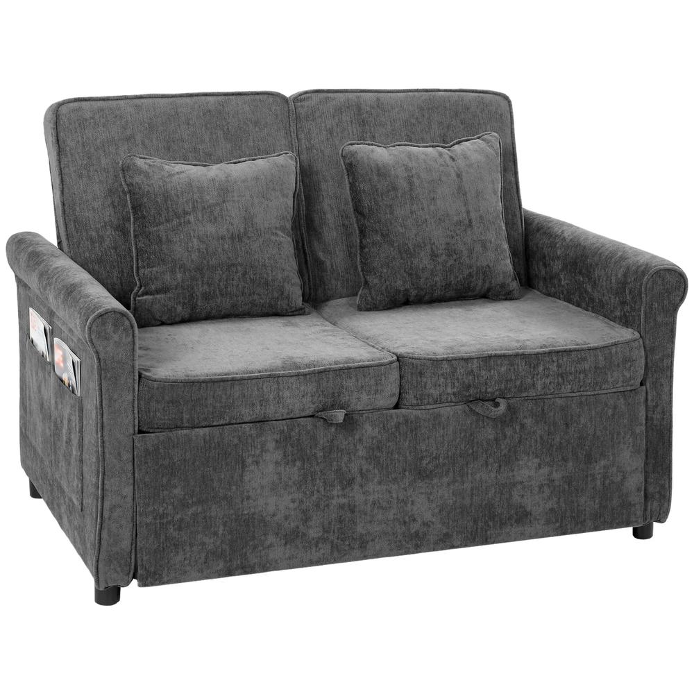 HOMCOM 2 Seater Sofa Bed 3-in-1 Convertible Chenille Pull Out Sleeper Sofa with 5-Position Adjustable Backrest