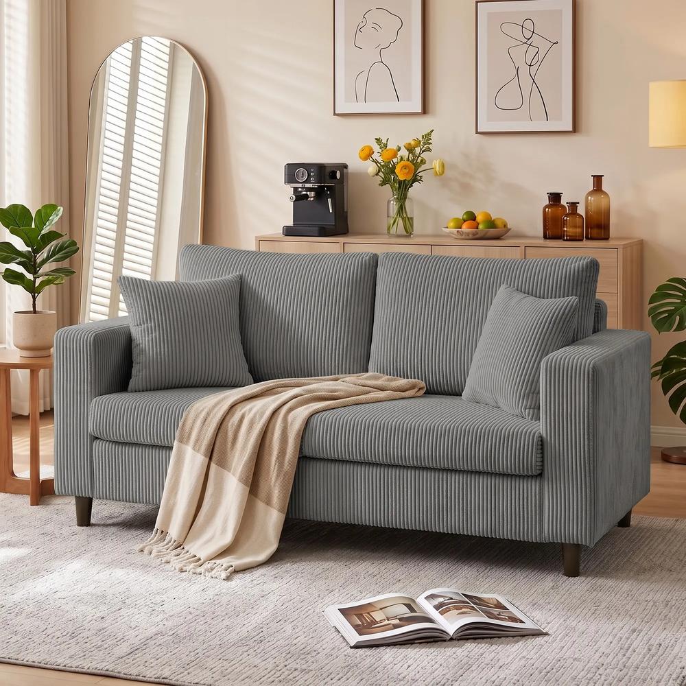 HOMCOM Loveseat Sofa with Wide Seat, Corduroy 2 Seater Couch with Deep Seat, Spring Cushion Additional View 14