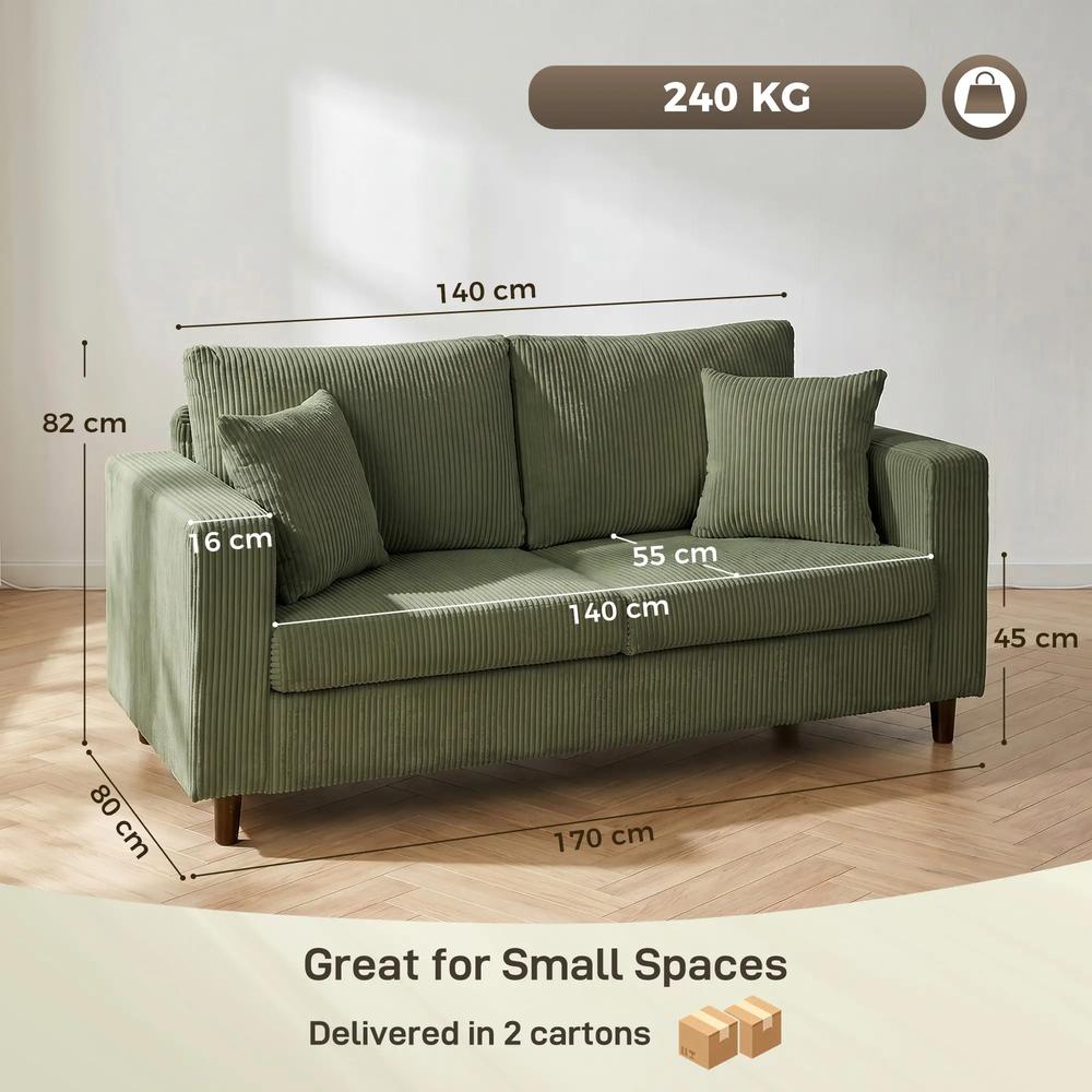 HOMCOM Loveseat Sofa with Wide Seat, Corduroy 2 Seater Couch with Deep Seat, Spring Cushion Additional View 18