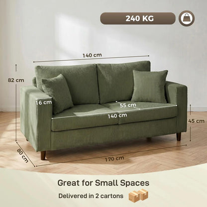HOMCOM Loveseat Sofa with Wide Seat, Corduroy 2 Seater Couch with Deep Seat, Spring Cushion Additional View 18