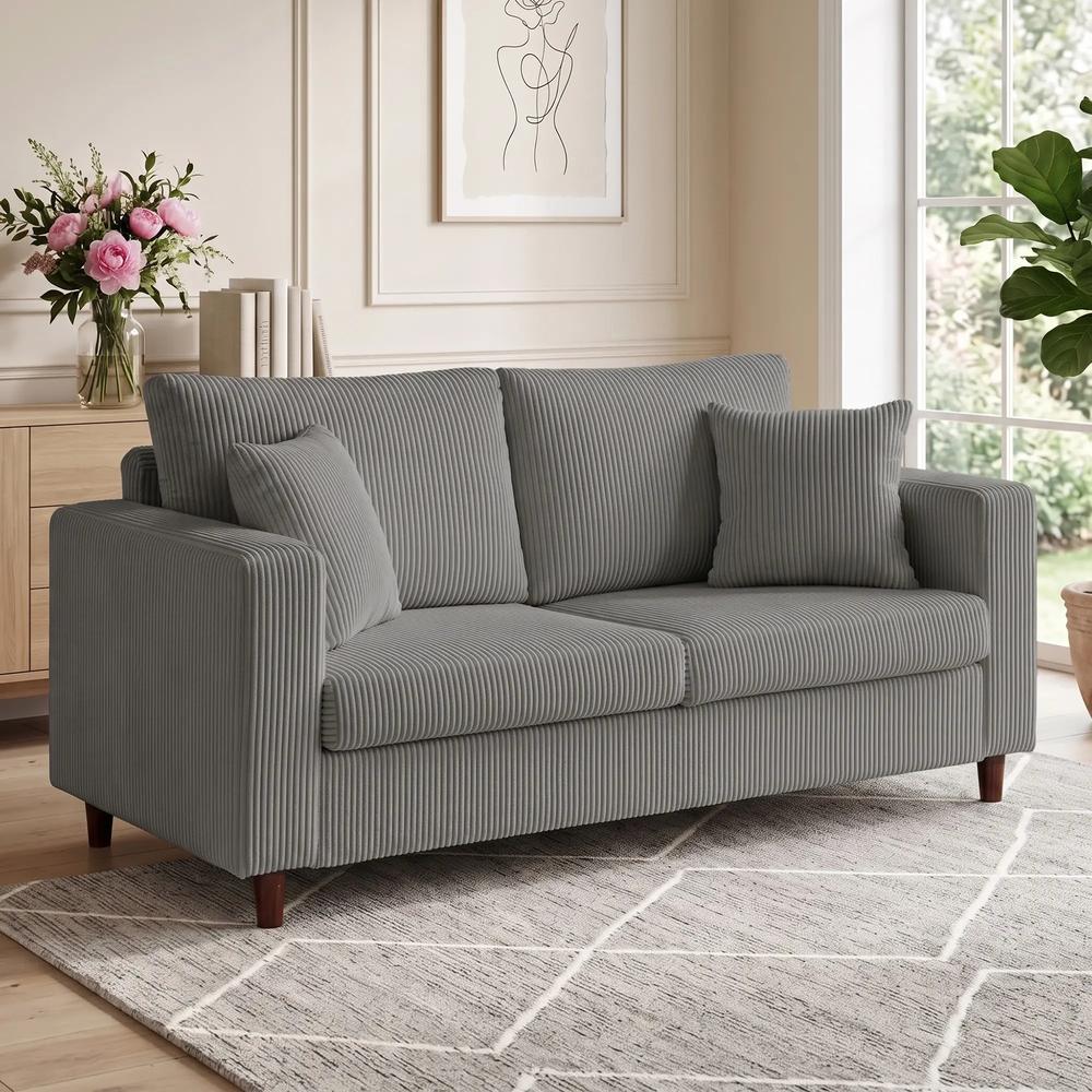 HOMCOM Loveseat Sofa with Wide Seat, Corduroy 2 Seater Couch with Deep Seat, Spring Cushion Additional View 2