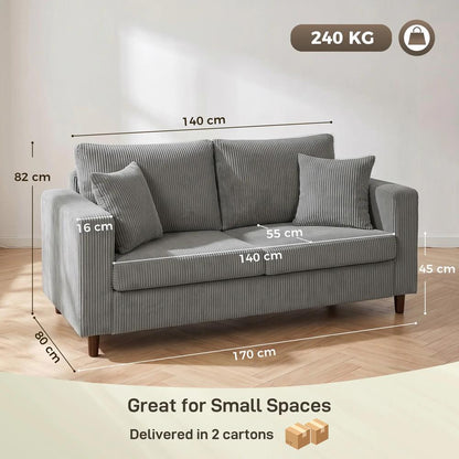 HOMCOM Loveseat Sofa with Wide Seat, Corduroy 2 Seater Couch with Deep Seat, Spring Cushion Additional View 3