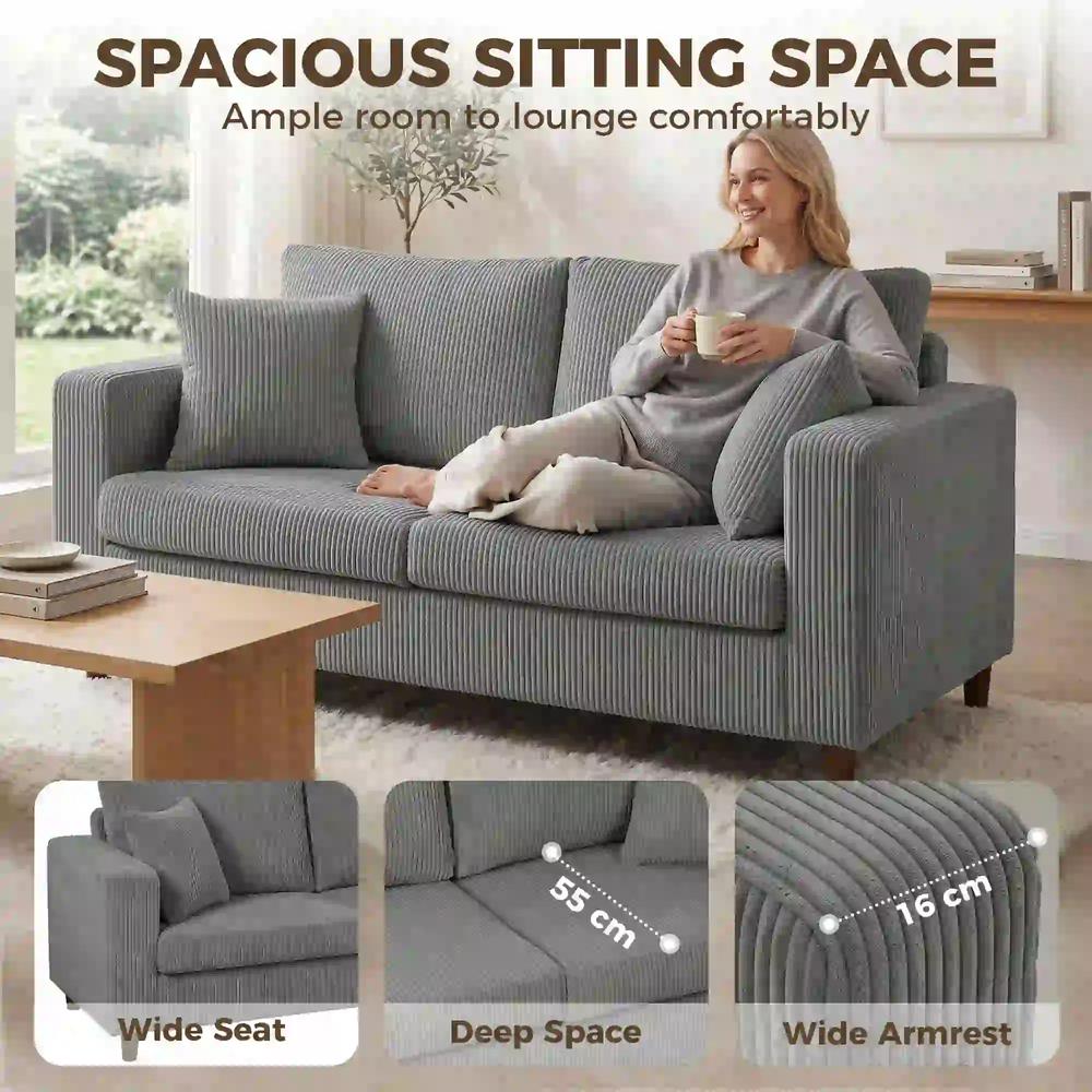 HOMCOM Loveseat Sofa with Wide Seat, Corduroy 2 Seater Couch with Deep Seat, Spring Cushion Additional View 4