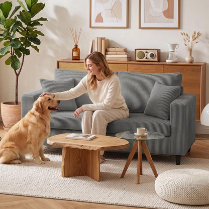 HOMCOM Loveseat Sofa with Wide Seat, Corduroy 2 Seater Couch with Deep Seat, Spring Cushion Additional View 8