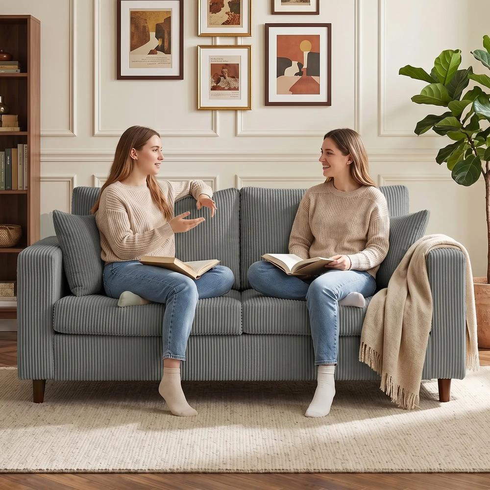 HOMCOM Loveseat Sofa with Wide Seat, Corduroy 2 Seater Couch with Deep Seat, Spring Cushion Additional View 9