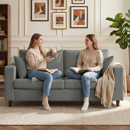 HOMCOM Loveseat Sofa with Wide Seat, Corduroy 2 Seater Couch with Deep Seat, Spring Cushion Additional View 9