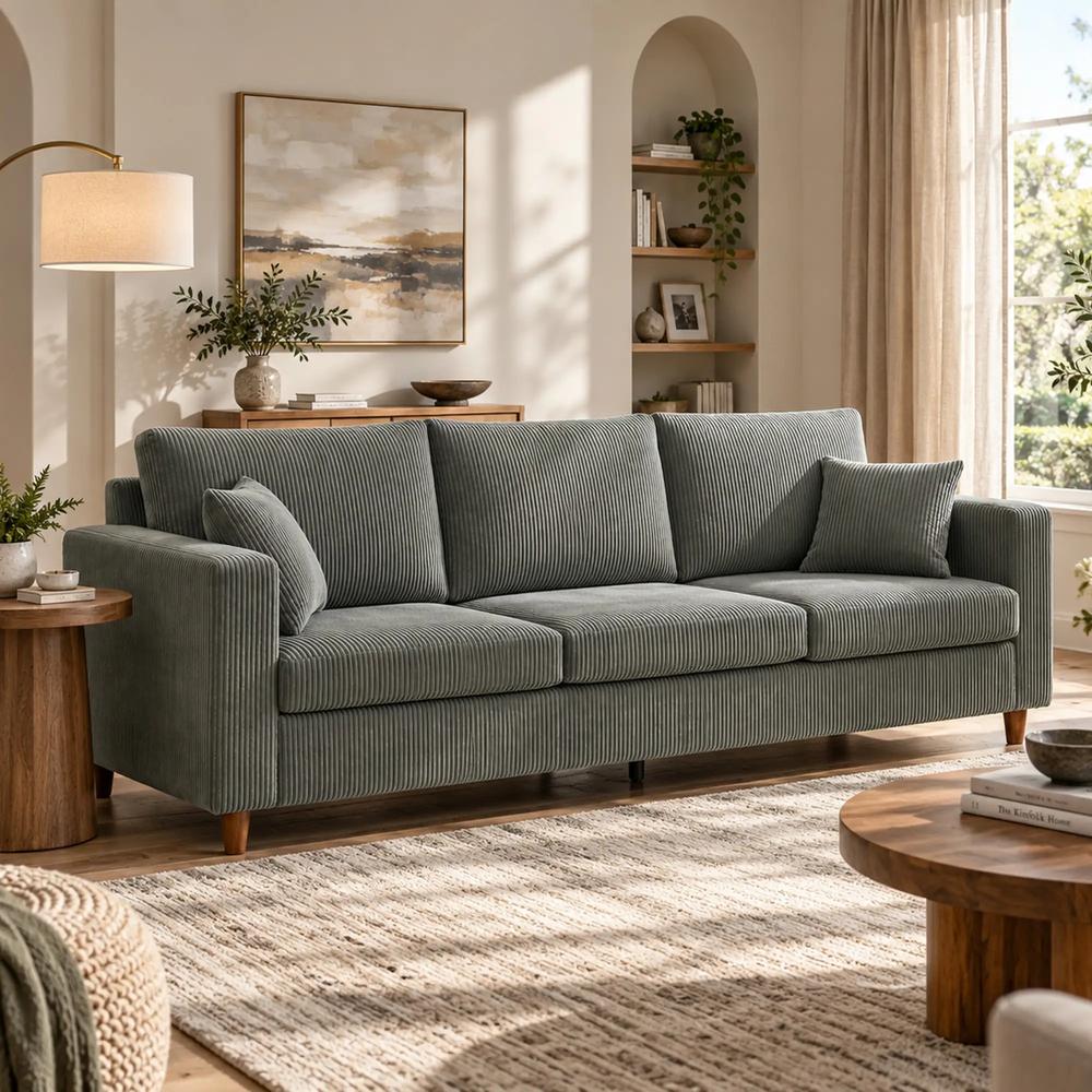 HOMCOM 3 Seater Sofa with Wide Seat, Corduroy Fabric Couch with Deep Seat, Spring Cushion Additional View 17