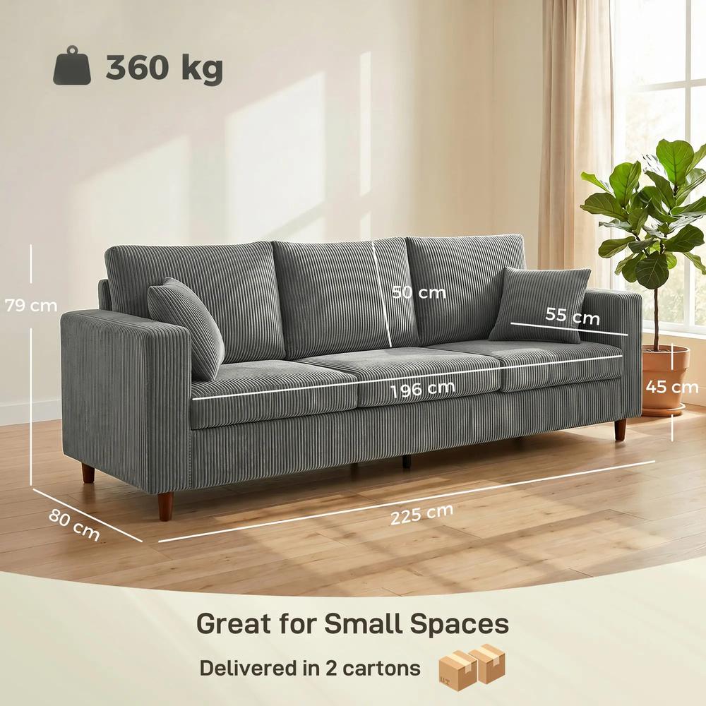 HOMCOM 3 Seater Sofa with Wide Seat, Corduroy Fabric Couch with Deep Seat, Spring Cushion Additional View 18