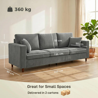 HOMCOM 3 Seater Sofa with Wide Seat, Corduroy Fabric Couch with Deep Seat, Spring Cushion Additional View 18