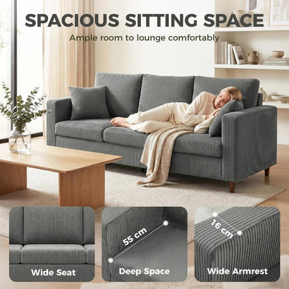 HOMCOM 3 Seater Sofa with Wide Seat, Corduroy Fabric Couch with Deep Seat, Spring Cushion Additional View 19