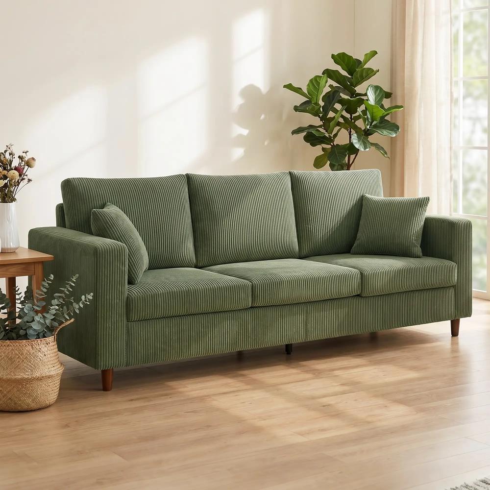 HOMCOM 3 Seater Sofa with Wide Seat, Corduroy Fabric Couch with Deep Seat, Spring Cushion Additional View 2