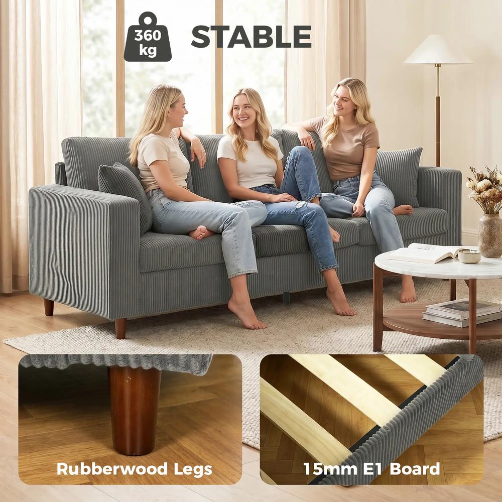 HOMCOM 3 Seater Sofa with Wide Seat, Corduroy Fabric Couch with Deep Seat, Spring Cushion Additional View 22