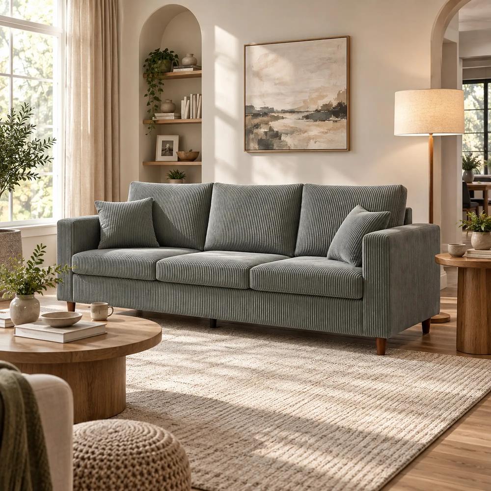 HOMCOM 3 Seater Sofa with Wide Seat, Corduroy Fabric Couch with Deep Seat, Spring Cushion Additional View 29