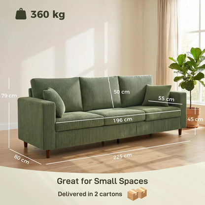 HOMCOM 3 Seater Sofa with Wide Seat, Corduroy Fabric Couch with Deep Seat, Spring Cushion Additional View 3